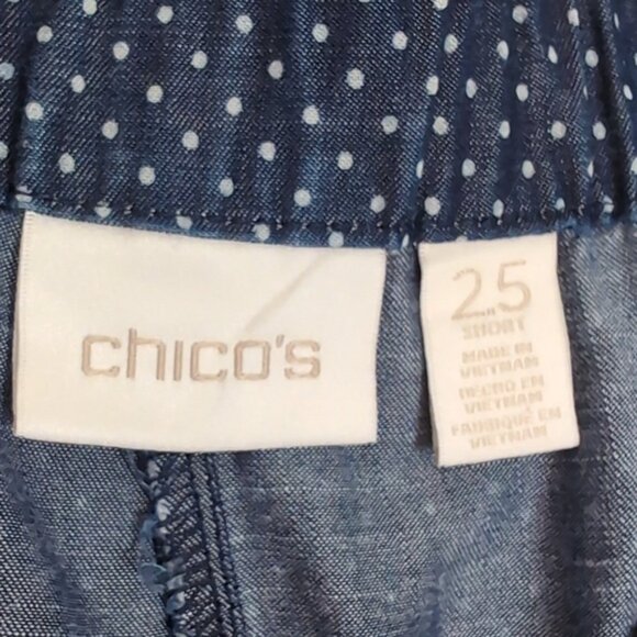 Chicos Polka Dot Lyocell Shorts Navy Lightweight Pleated Elastic Waist Bermuda - Picture 6 of 11